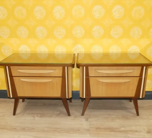 Pamono Bedside Tables with Glass Top, 1960s, Set of 2 New