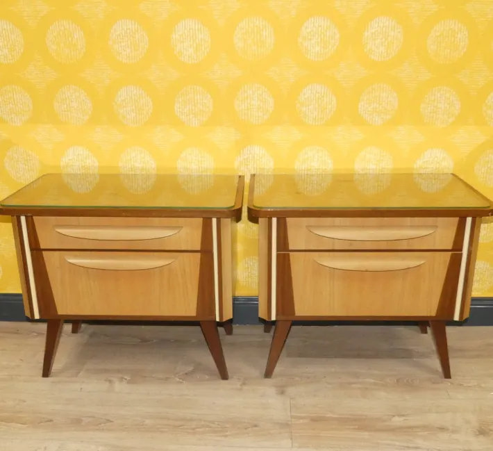 Pamono Bedside Tables with Glass Top, 1960s, Set of 2 New