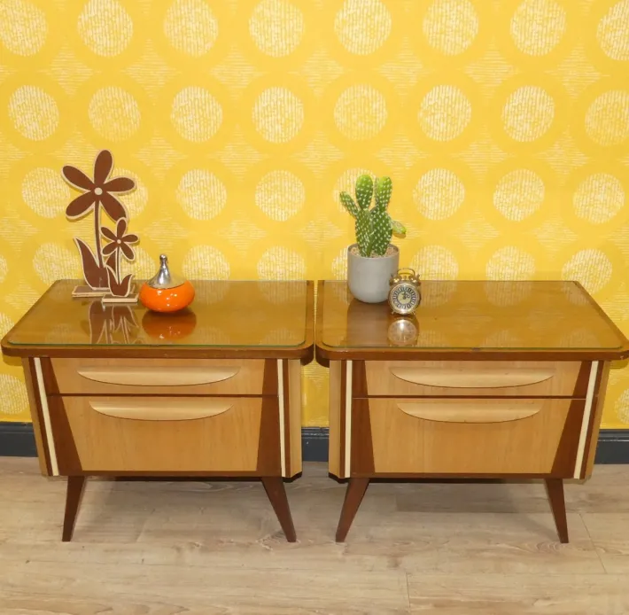 Pamono Bedside Tables with Glass Top, 1960s, Set of 2 New