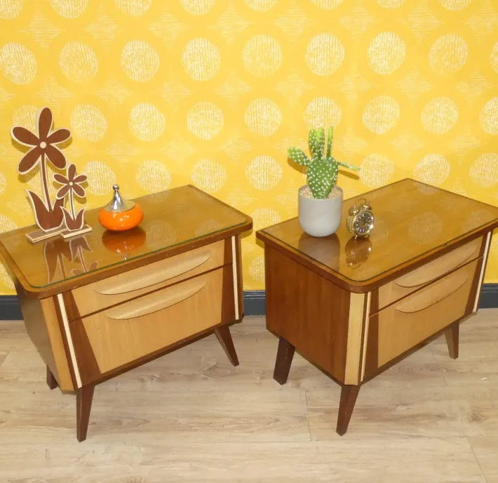 Pamono Bedside Tables with Glass Top, 1960s, Set of 2 New