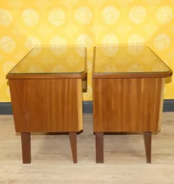 Pamono Bedside Tables with Glass Top, 1960s, Set of 2 New