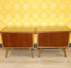 Pamono Bedside Tables with Glass Top, 1960s, Set of 2 New