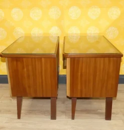 Pamono Bedside Tables with Glass Top, 1960s, Set of 2 New