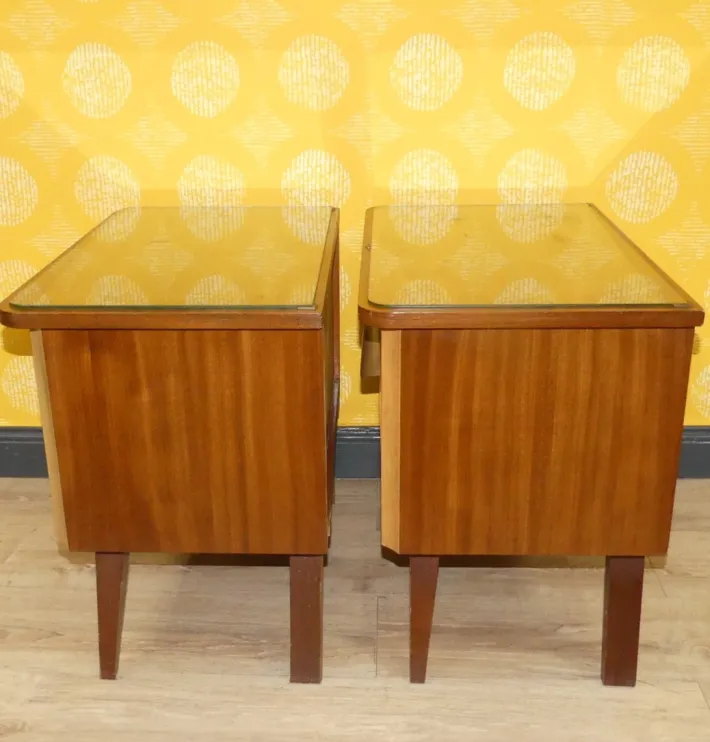 Pamono Bedside Tables with Glass Top, 1960s, Set of 2 New