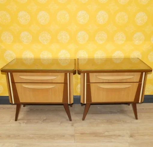 Pamono Bedside Tables with Glass Top, 1960s, Set of 2 New