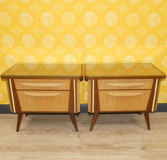 Pamono Bedside Tables with Glass Top, 1960s, Set of 2 New