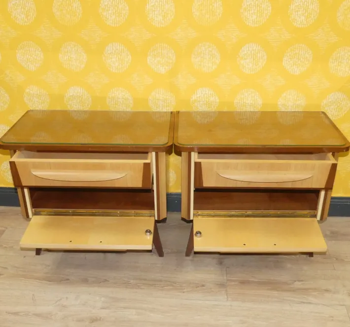 Pamono Bedside Tables with Glass Top, 1960s, Set of 2 New