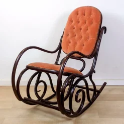 Pamono Bentwood Pink Capitonnée Upholstered Rocking Chair for Gasisa, Spain, 1960s