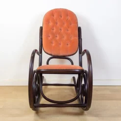 Pamono Bentwood Pink Capitonnée Upholstered Rocking Chair for Gasisa, Spain, 1960s