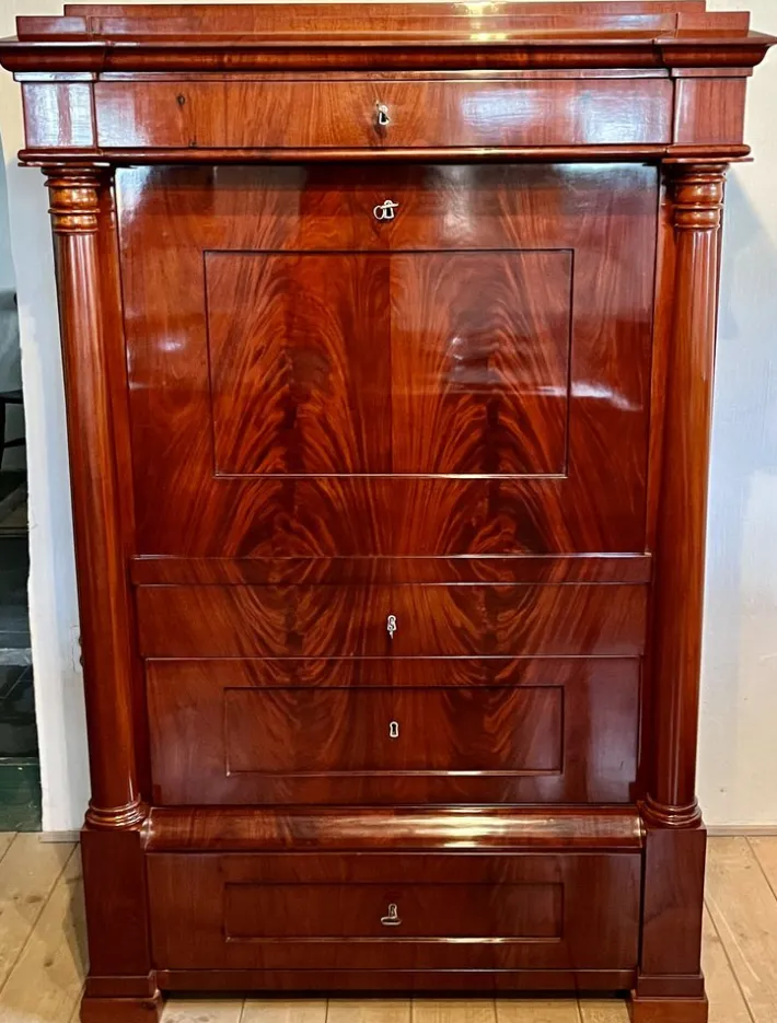Pamono Biedermeier Mahogany Veneer Secretary, 1800s New