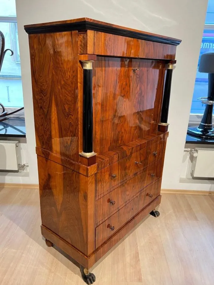 Pamono Biedermeier Secretary in Walnut and Maple, 1820 Clearance