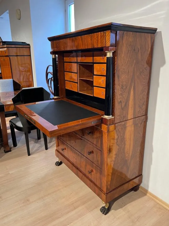 Pamono Biedermeier Secretary in Walnut and Maple, 1820 Clearance
