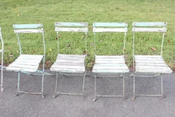 Pamono Bistro Garden Folding Chairs in Iron and Wood Slats, Set of 8 Discount