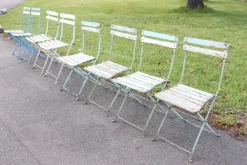 Pamono Bistro Garden Folding Chairs in Iron and Wood Slats, Set of 8 Discount