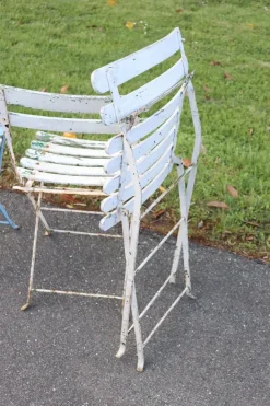 Pamono Bistro Garden Folding Chairs in Iron and Wood Slats, Set of 8 Discount