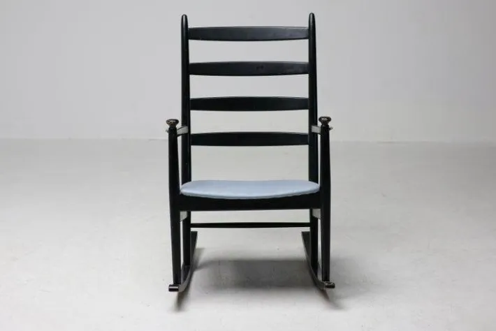 Pamono Black Beech Rocking Chair by Niels Eilersen, Denmark, 1960s