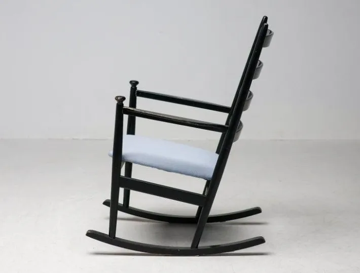 Pamono Black Beech Rocking Chair by Niels Eilersen, Denmark, 1960s