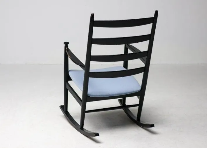 Pamono Black Beech Rocking Chair by Niels Eilersen, Denmark, 1960s