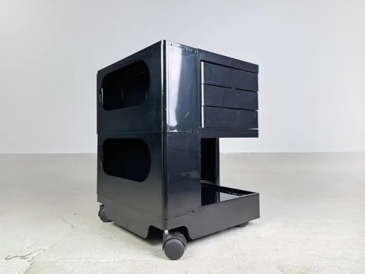 Pamono Black Bobby Storage Side Table by Joe Colombo, Italy, 1970s New