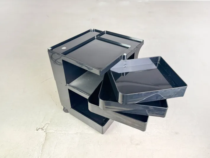 Pamono Black Bobby Storage Side Table by Joe Colombo, Italy, 1970s New