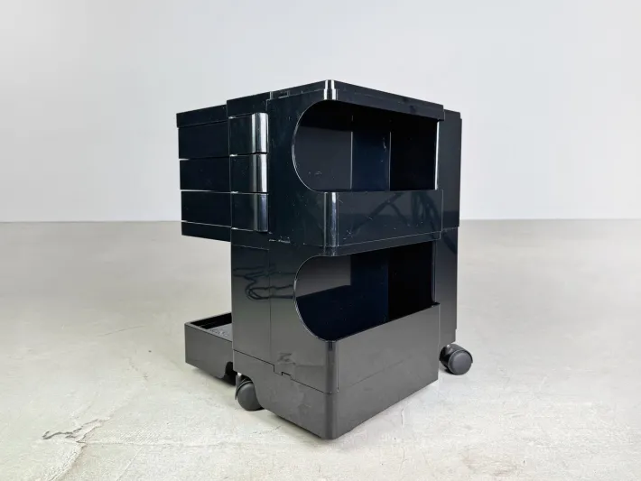 Pamono Black Bobby Storage Side Table by Joe Colombo, Italy, 1970s New