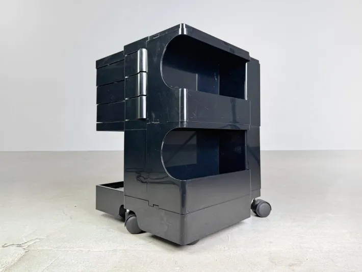Pamono Black Bobby Storage Side Table by Joe Colombo, Italy, 1970s New