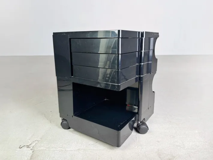 Pamono Black Bobby Storage Side Table by Joe Colombo, Italy, 1970s New