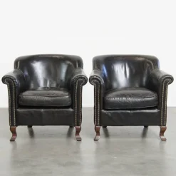 Pamono Black Grained Cowhide Armchairs, Set of 2 Best