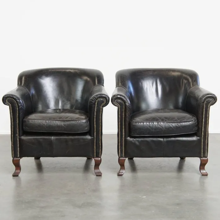 Pamono Black Grained Cowhide Armchairs, Set of 2 Best