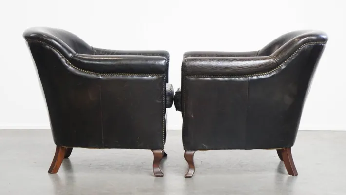 Pamono Black Grained Cowhide Armchairs, Set of 2 Best