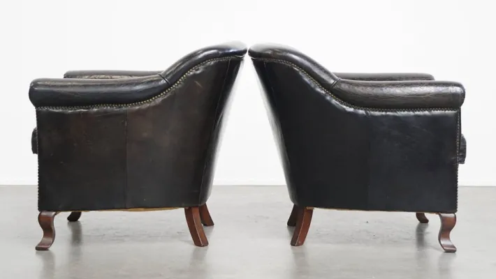 Pamono Black Grained Cowhide Armchairs, Set of 2 Best