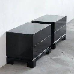 Pamono Black Lacquered High Gloss Cabinets by Emiel Veranneman, Belgium, 1980s, Set of 2 New