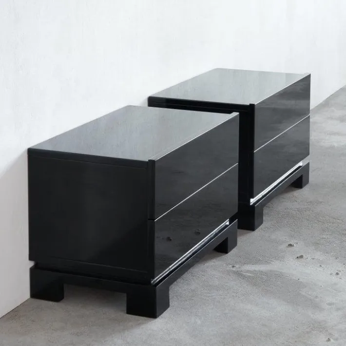 Pamono Black Lacquered High Gloss Cabinets by Emiel Veranneman, Belgium, 1980s, Set of 2 New