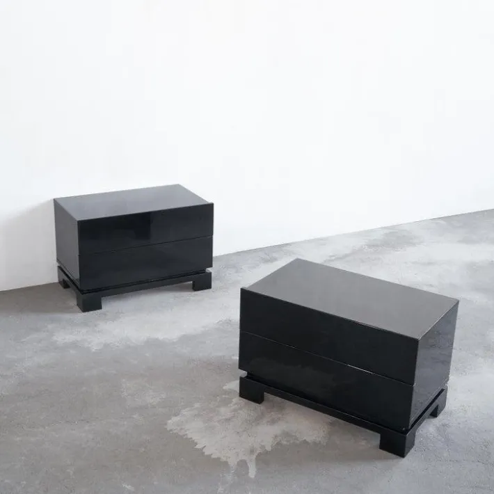 Pamono Black Lacquered High Gloss Cabinets by Emiel Veranneman, Belgium, 1980s, Set of 2 New
