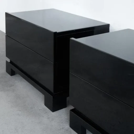 Pamono Black Lacquered High Gloss Cabinets by Emiel Veranneman, Belgium, 1980s, Set of 2 New