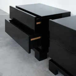 Pamono Black Lacquered High Gloss Cabinets by Emiel Veranneman, Belgium, 1980s, Set of 2 New