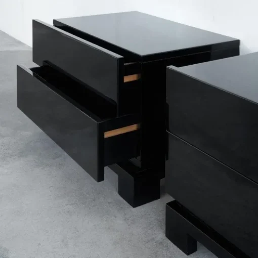 Pamono Black Lacquered High Gloss Cabinets by Emiel Veranneman, Belgium, 1980s, Set of 2 New