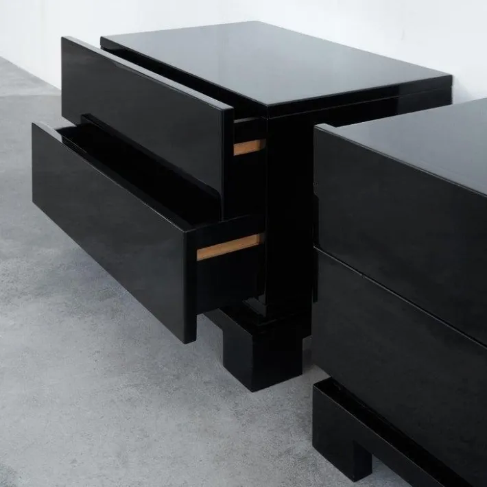 Pamono Black Lacquered High Gloss Cabinets by Emiel Veranneman, Belgium, 1980s, Set of 2 New