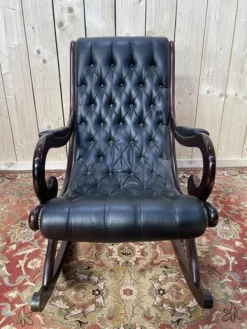 Pamono Black Leather Chesterfield Rocking Chair Hot