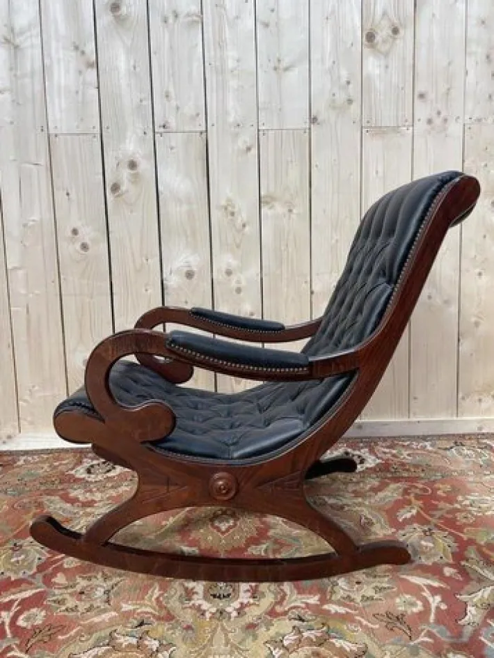 Pamono Black Leather Chesterfield Rocking Chair Hot