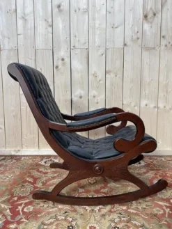 Pamono Black Leather Chesterfield Rocking Chair Hot