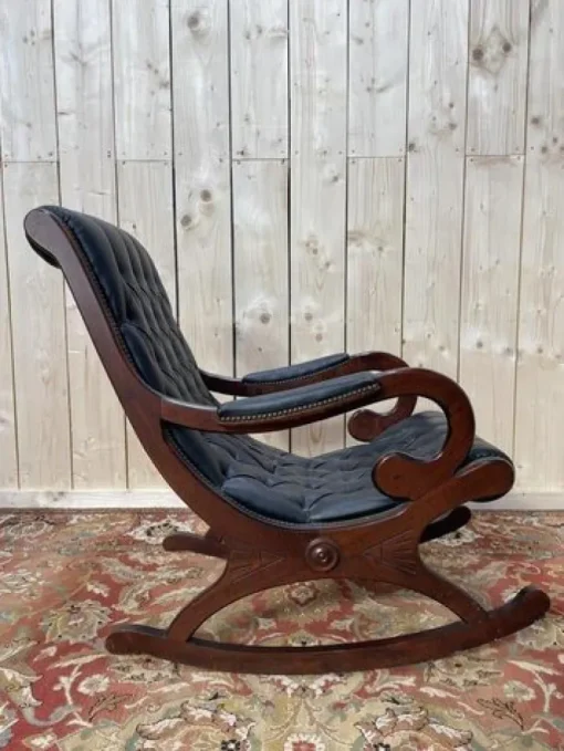 Pamono Black Leather Chesterfield Rocking Chair Hot