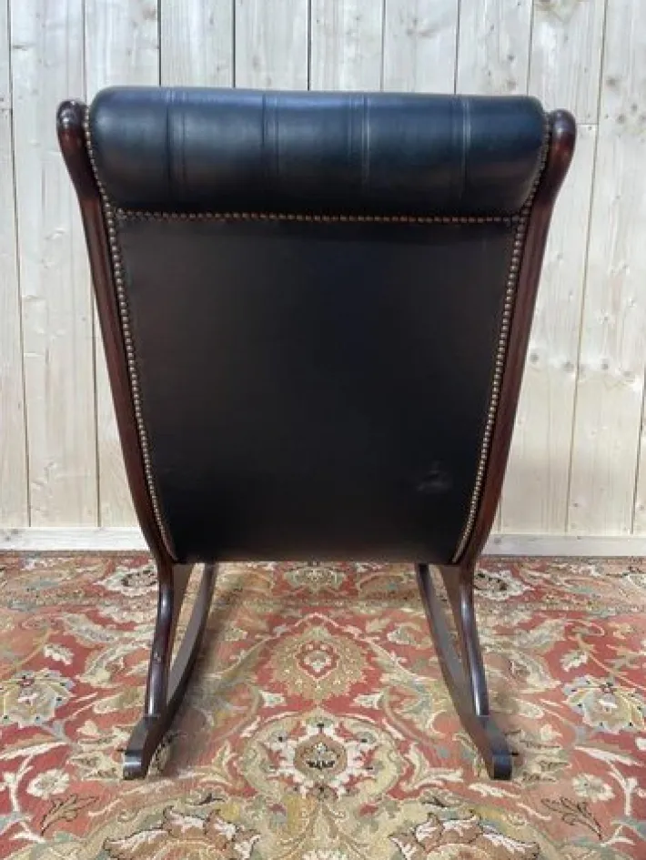 Pamono Black Leather Chesterfield Rocking Chair Hot