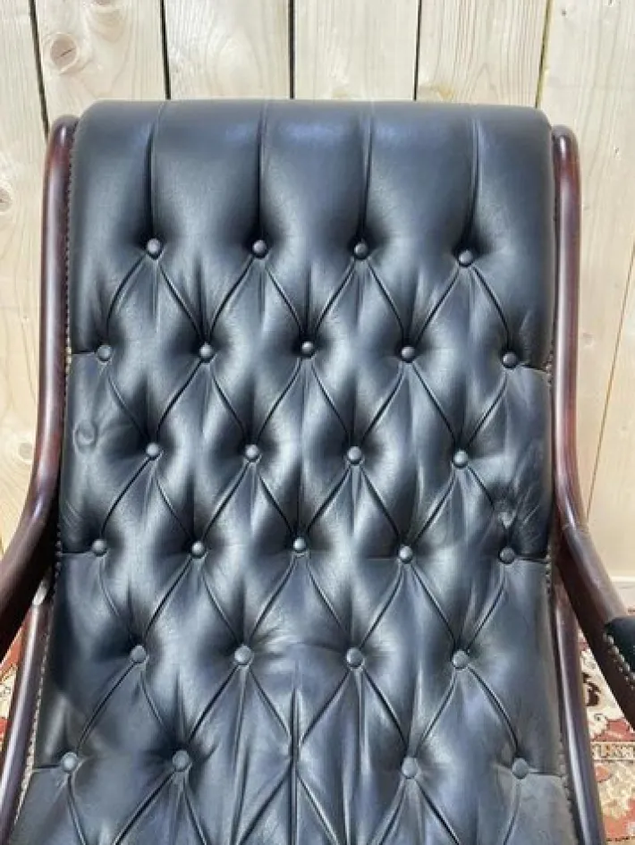 Pamono Black Leather Chesterfield Rocking Chair Hot