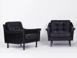 Pamono Black Leather Sofa and 2 Armchairs, Germany, 1960s, Set of 3 Discount