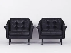 Pamono Black Leather Sofa and 2 Armchairs, Germany, 1960s, Set of 3 Discount