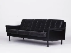 Pamono Black Leather Sofa and 2 Armchairs, Germany, 1960s, Set of 3 Discount