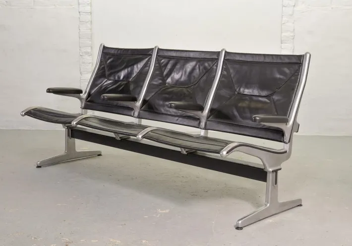 Pamono Black Leather Tandem Sling 3-Seater Airport Bench by Charles & Ray Eames for Herman Miller, 1962 Best