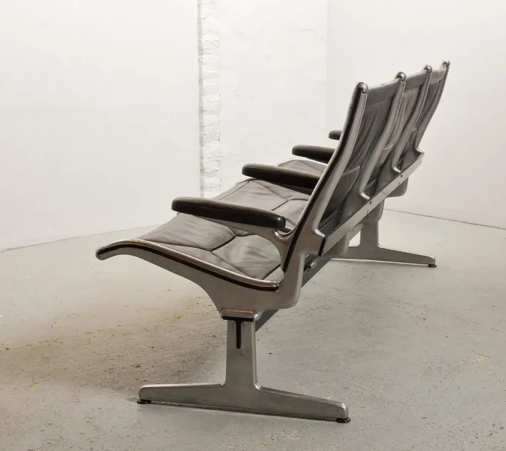 Pamono Black Leather Tandem Sling 3-Seater Airport Bench by Charles & Ray Eames for Herman Miller, 1962 Best