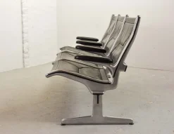 Pamono Black Leather Tandem Sling 3-Seater Airport Bench by Charles & Ray Eames for Herman Miller, 1962 Best